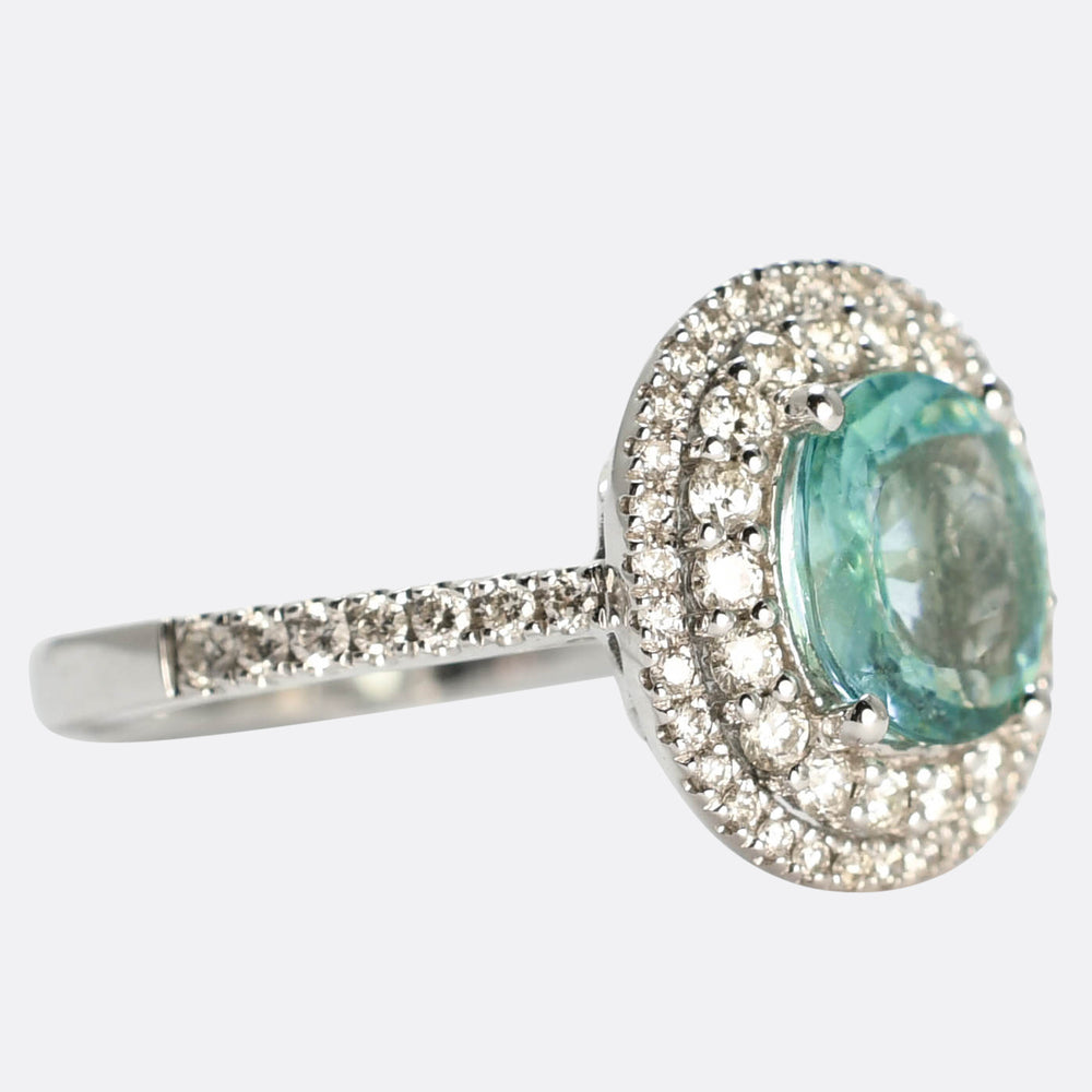 Contemporary Paraíba Tourmaline & Diamond Halo Ring