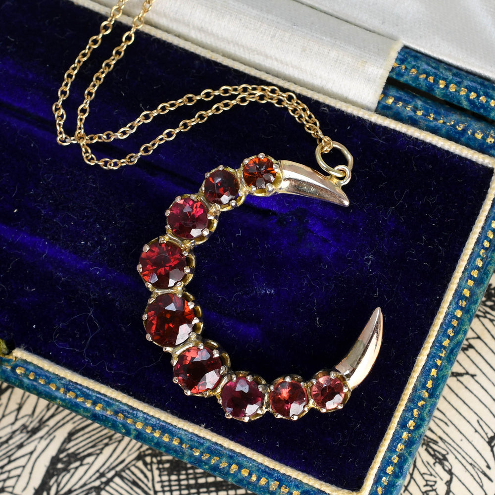 Victorian Garnet Crescent Moon Pendant