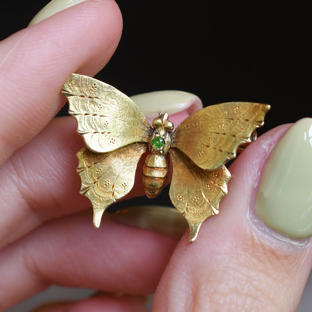 Victorian Demantoid Garnet Butterfly Brooch