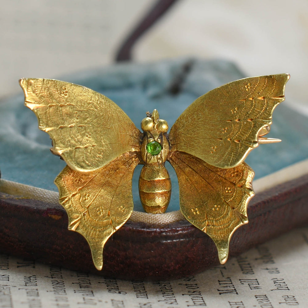 Victorian Demantoid Garnet Butterfly Brooch