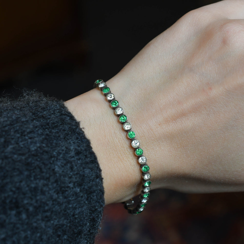 1930's Green & White Paste Tennis Bracelet