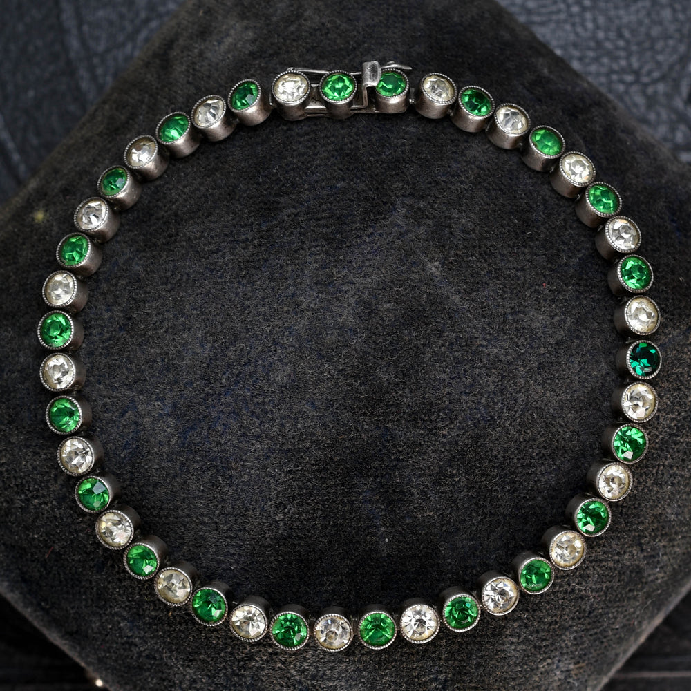 1930's Green & White Paste Tennis Bracelet