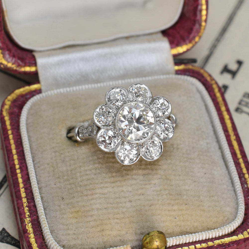 Art Deco 2.7ct Diamond Flower Cluster Engagement Ring