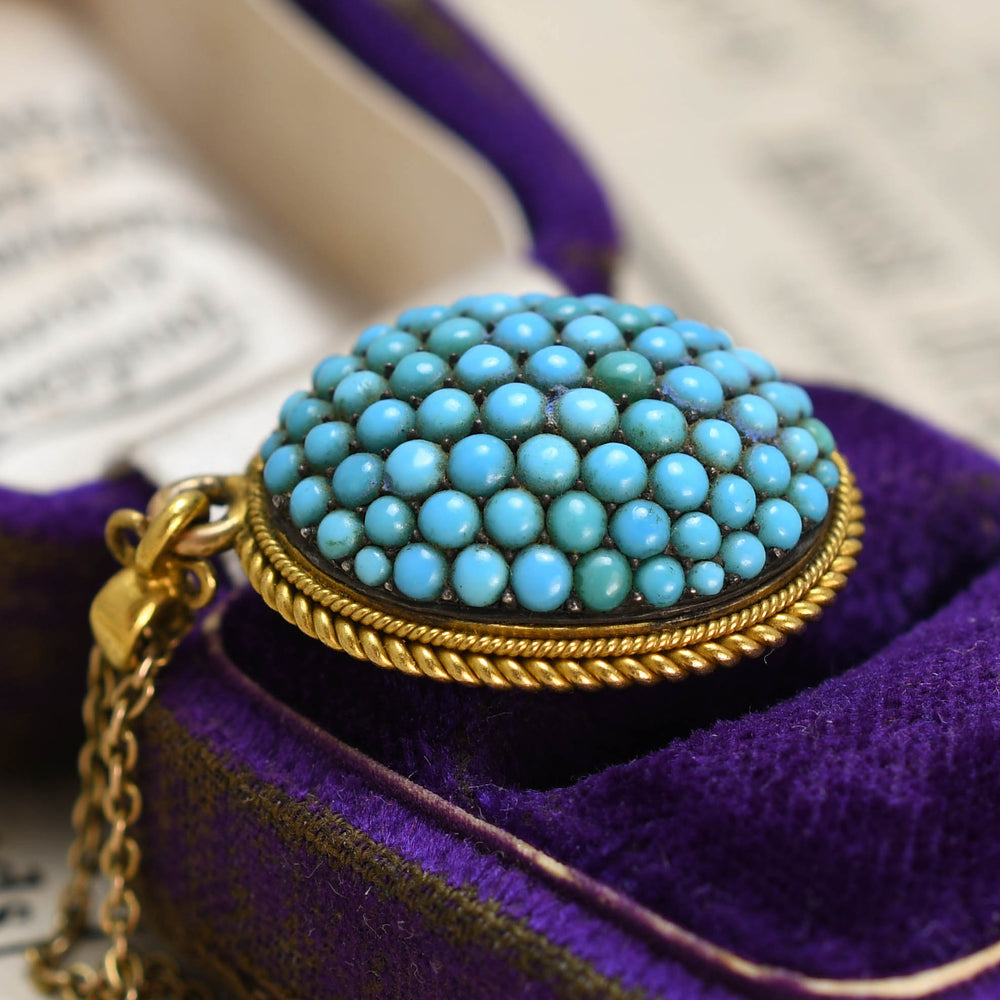 Victorian Pavé Turquoise Oval Locket