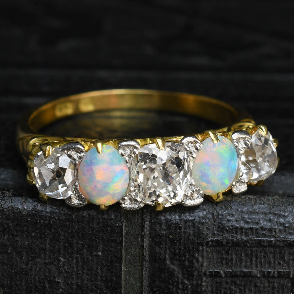 Victorian Opal & Diamond 5-Stone Half Hoop Ring