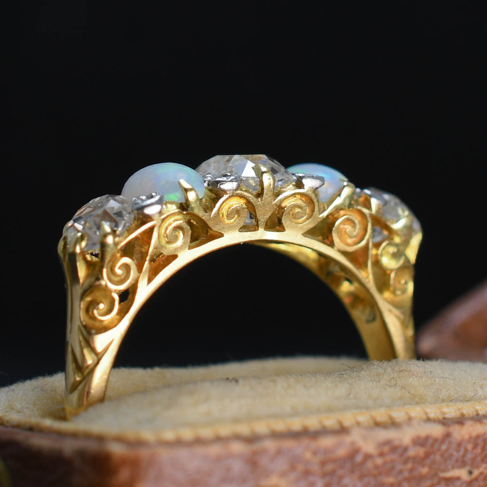 Victorian Opal & Diamond 5-Stone Half Hoop Ring