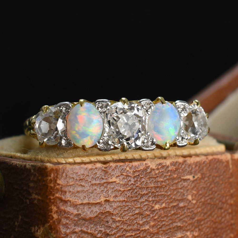 Victorian Opal & Diamond 5-Stone Half Hoop Ring