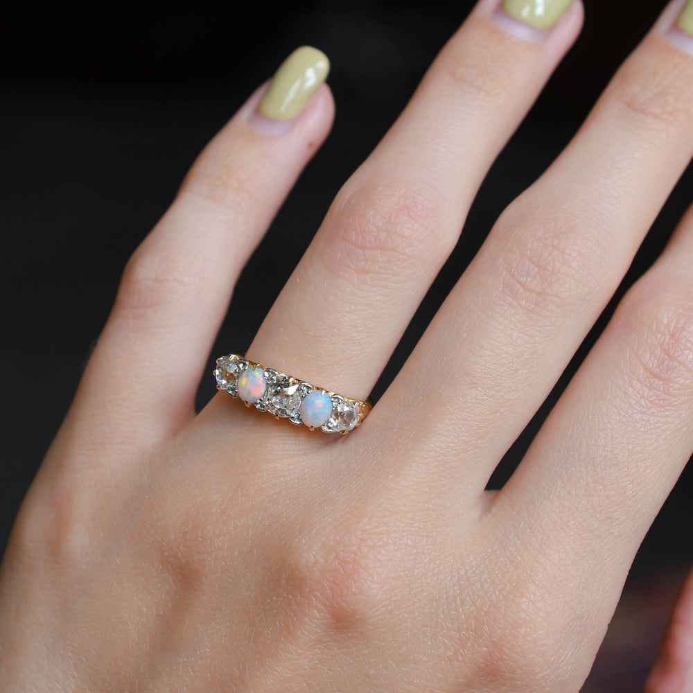 Victorian Opal & Diamond 5-Stone Half Hoop Ring