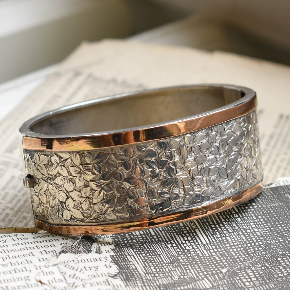 Victorian Silver & Rose Gold Ivy Leaf Cuff Bangle