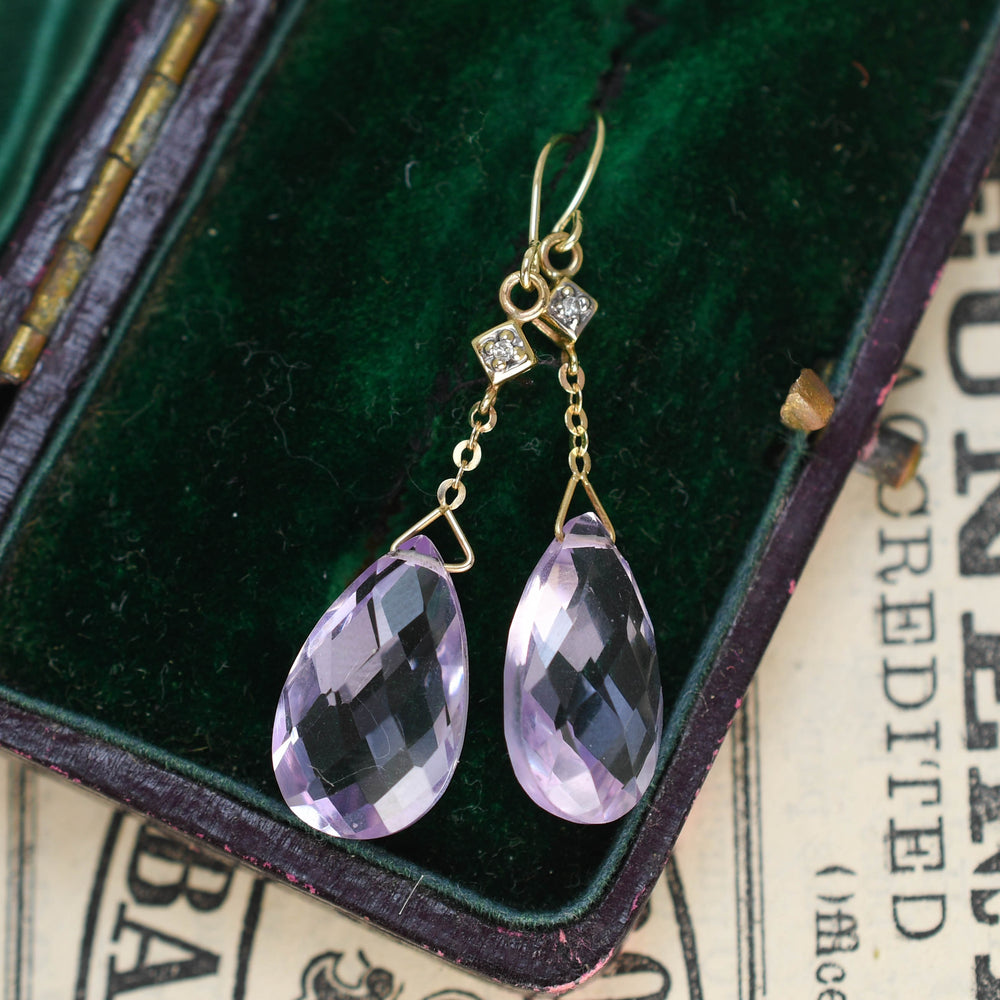 1930's Briolette Amethyst & Diamond Earrings