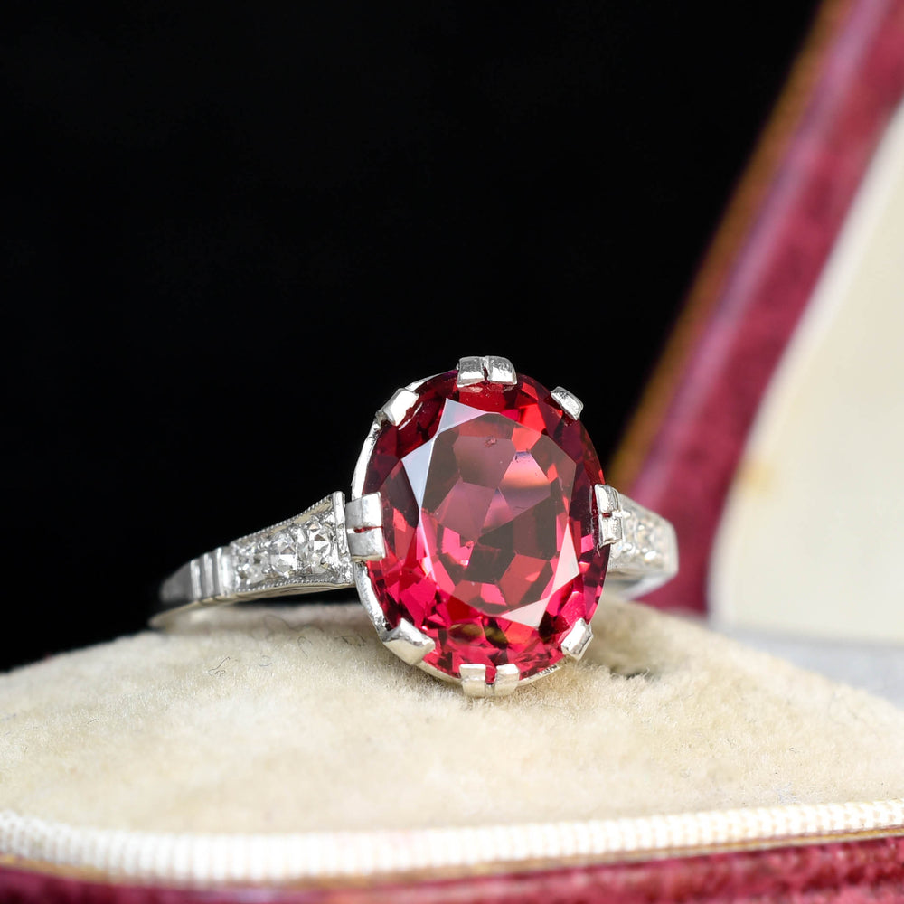 Art Deco Rare 3.25ct Spinel & Diamond Engagement Ring