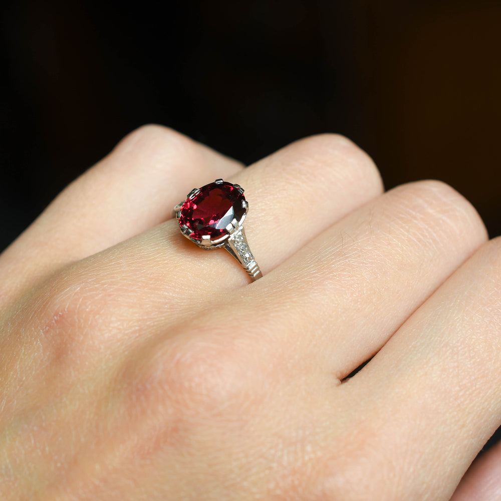 Art Deco Rare 3.25ct Spinel & Diamond Engagement Ring