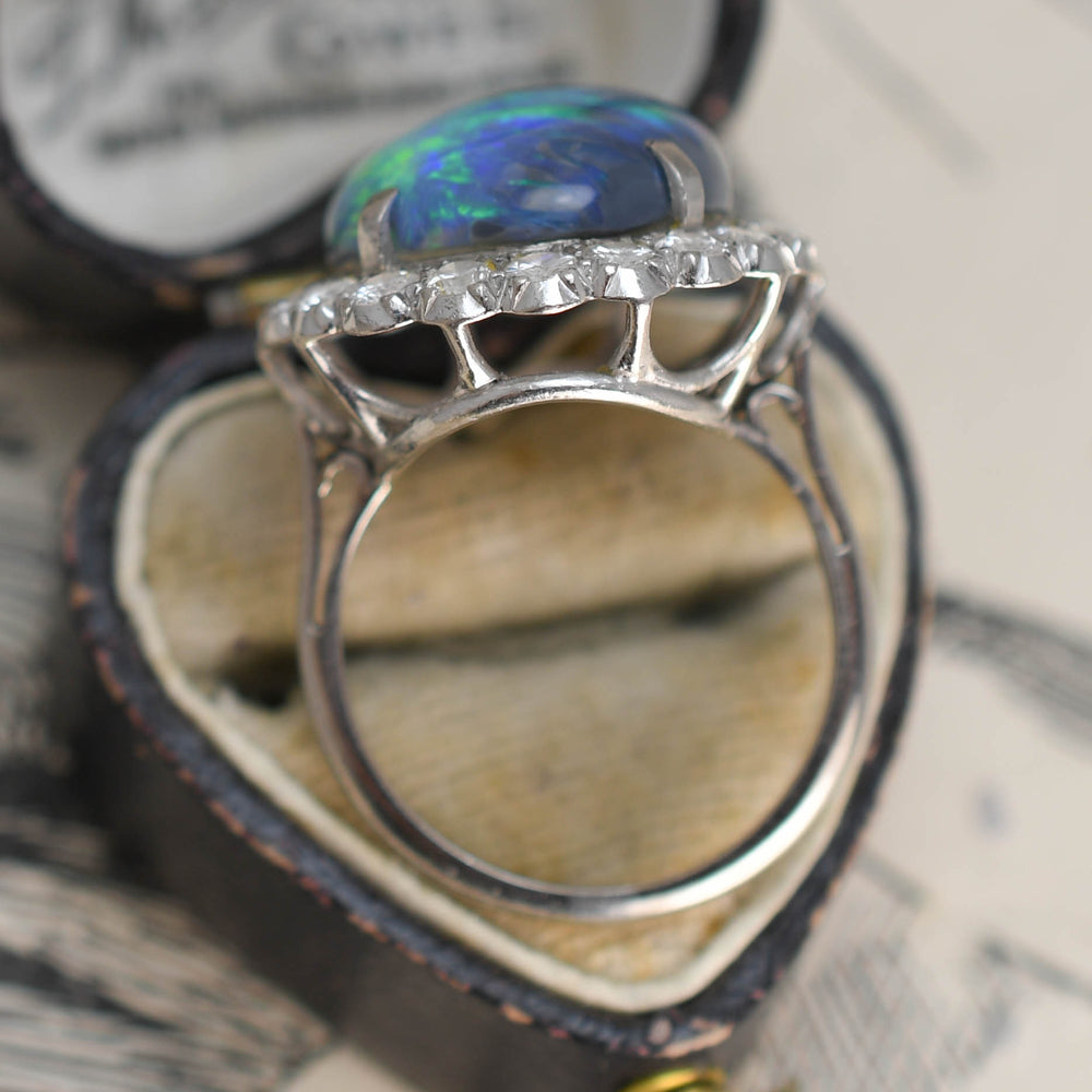 Art Deco Black Opal & Diamond Cluster Ring