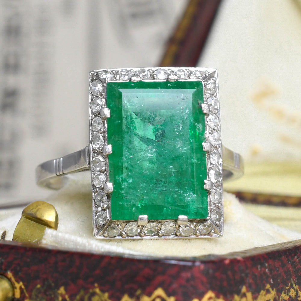 Art Deco 3.65ct Emerald & Diamond Cluster Ring