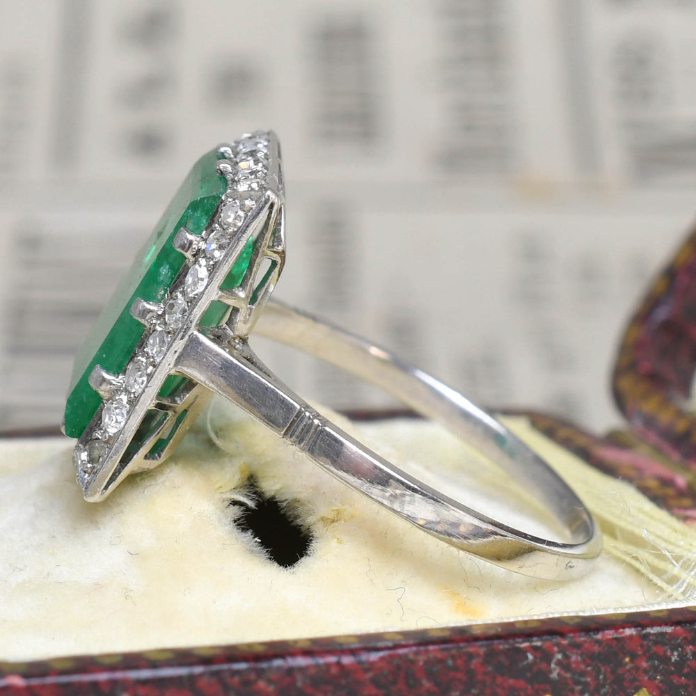 Art Deco 3.65ct Emerald & Diamond Cluster Ring