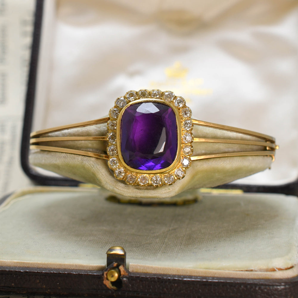 Victorian Amethyst & Diamond Cluster Convertible Bangle Brooch