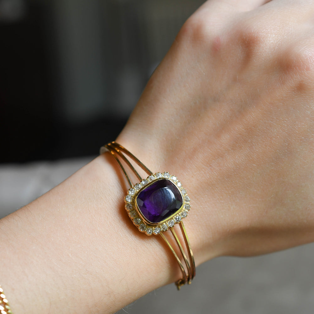 Victorian Amethyst & Diamond Cluster Convertible Bangle Brooch