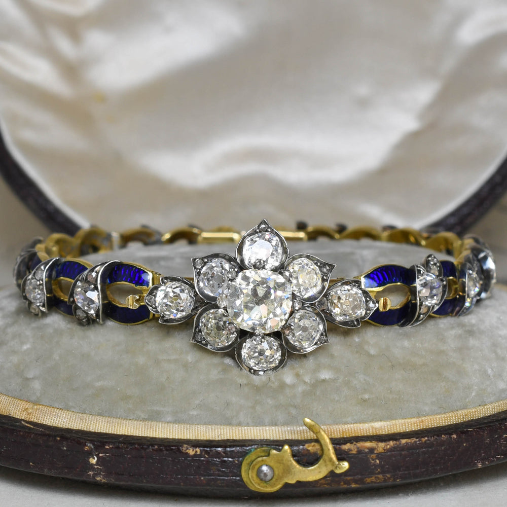 High Victorian Diamond & Blue Enamel Convertible Bracelet