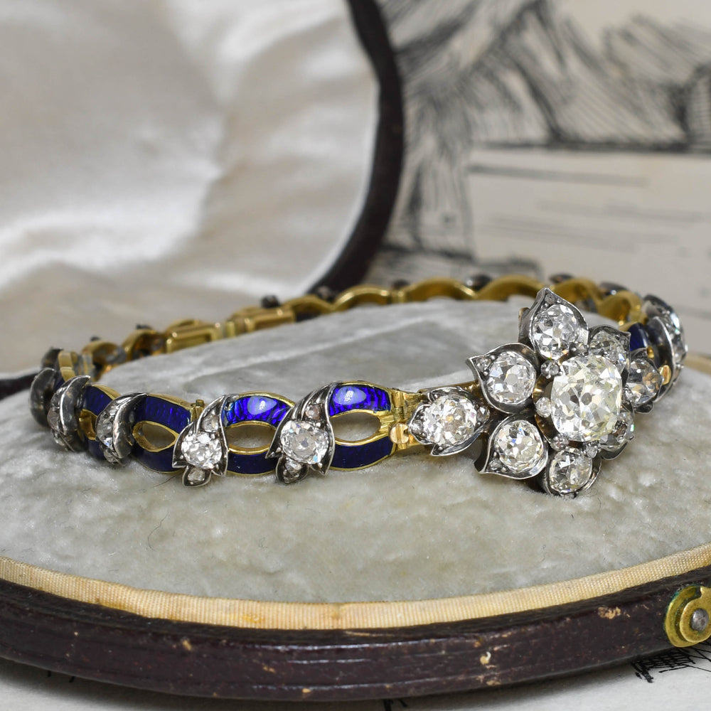 High Victorian Diamond & Blue Enamel Convertible Bracelet