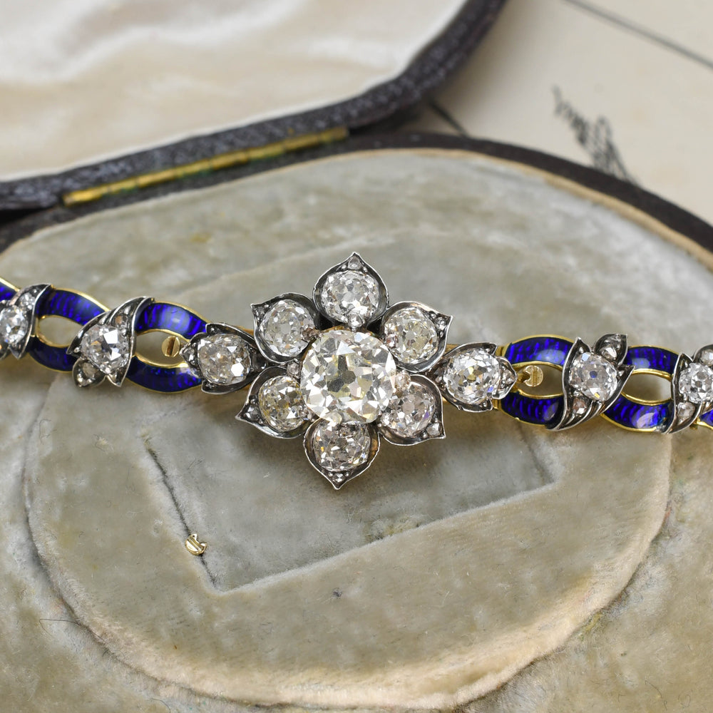 High Victorian Diamond & Blue Enamel Convertible Bracelet