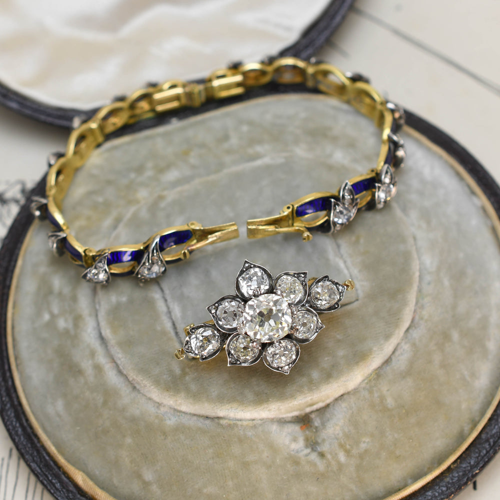 High Victorian Diamond & Blue Enamel Convertible Bracelet