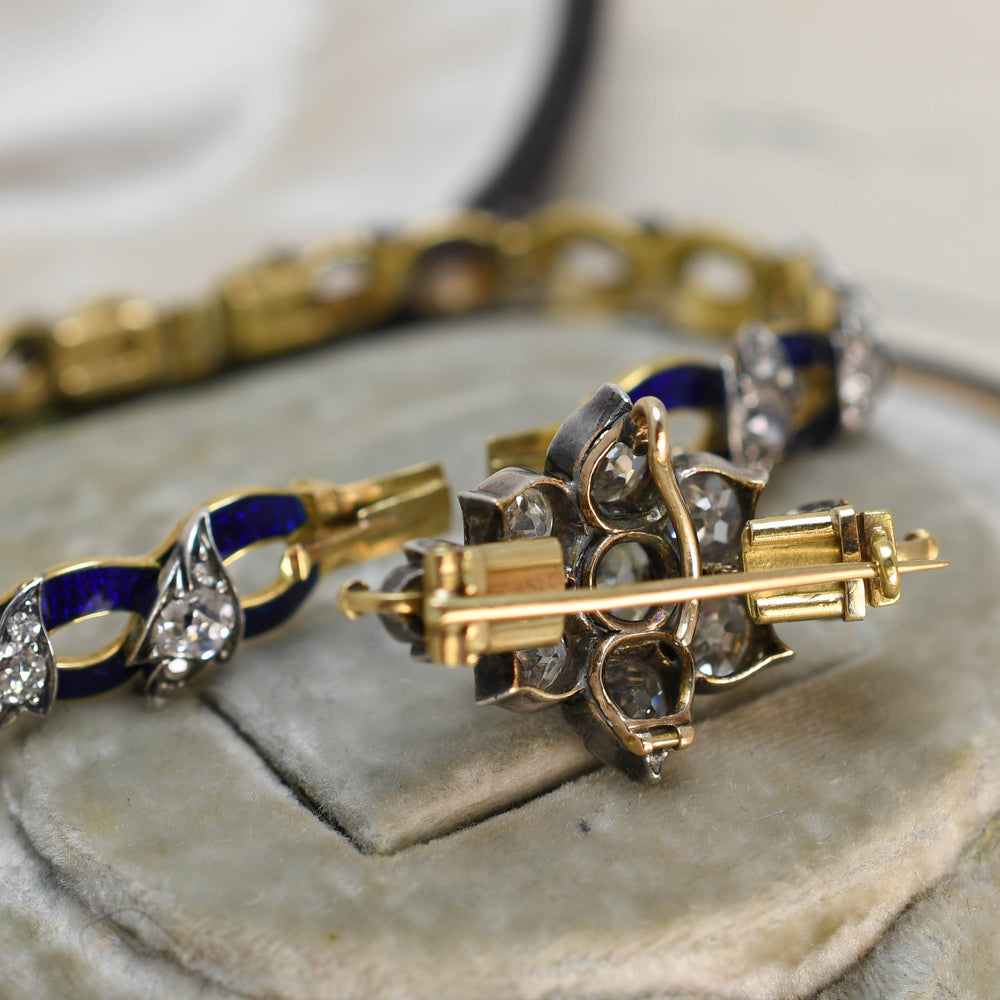 High Victorian Diamond & Blue Enamel Convertible Bracelet