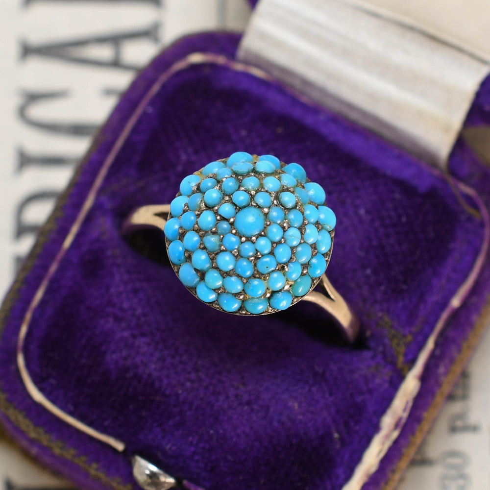 Victorian Pavé Turquoise Bombé Ring