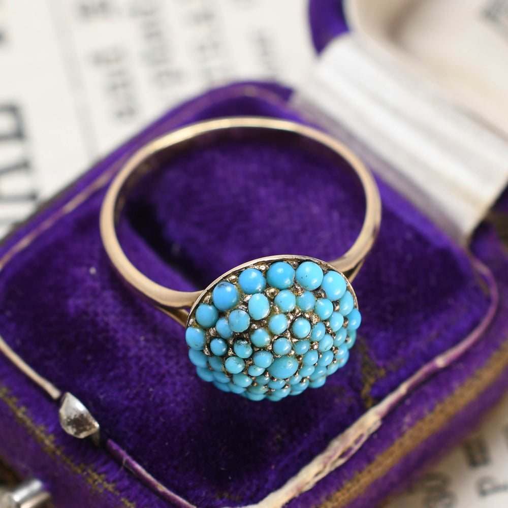 Victorian Pavé Turquoise Bombé Ring