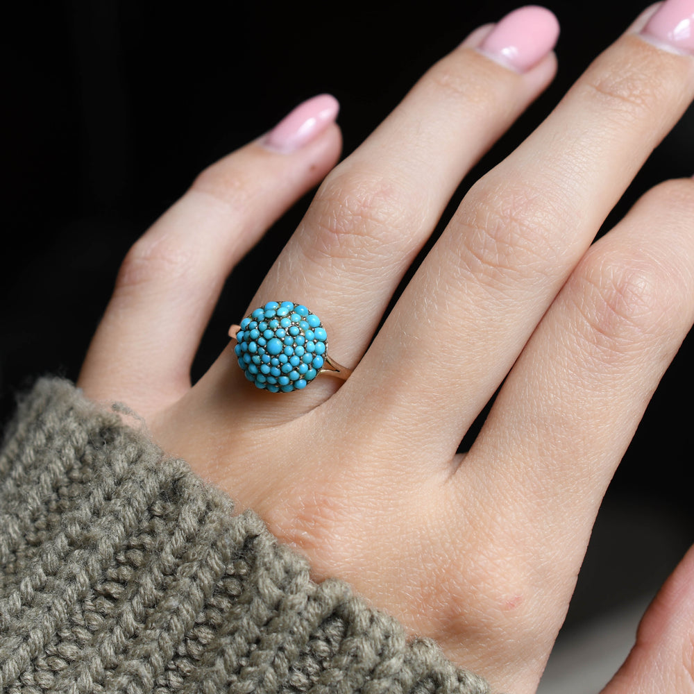 Victorian Pavé Turquoise Bombé Ring