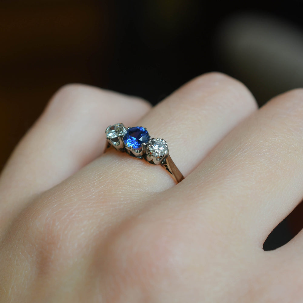 Art Deco Sapphire & Diamond Trilogy Ring