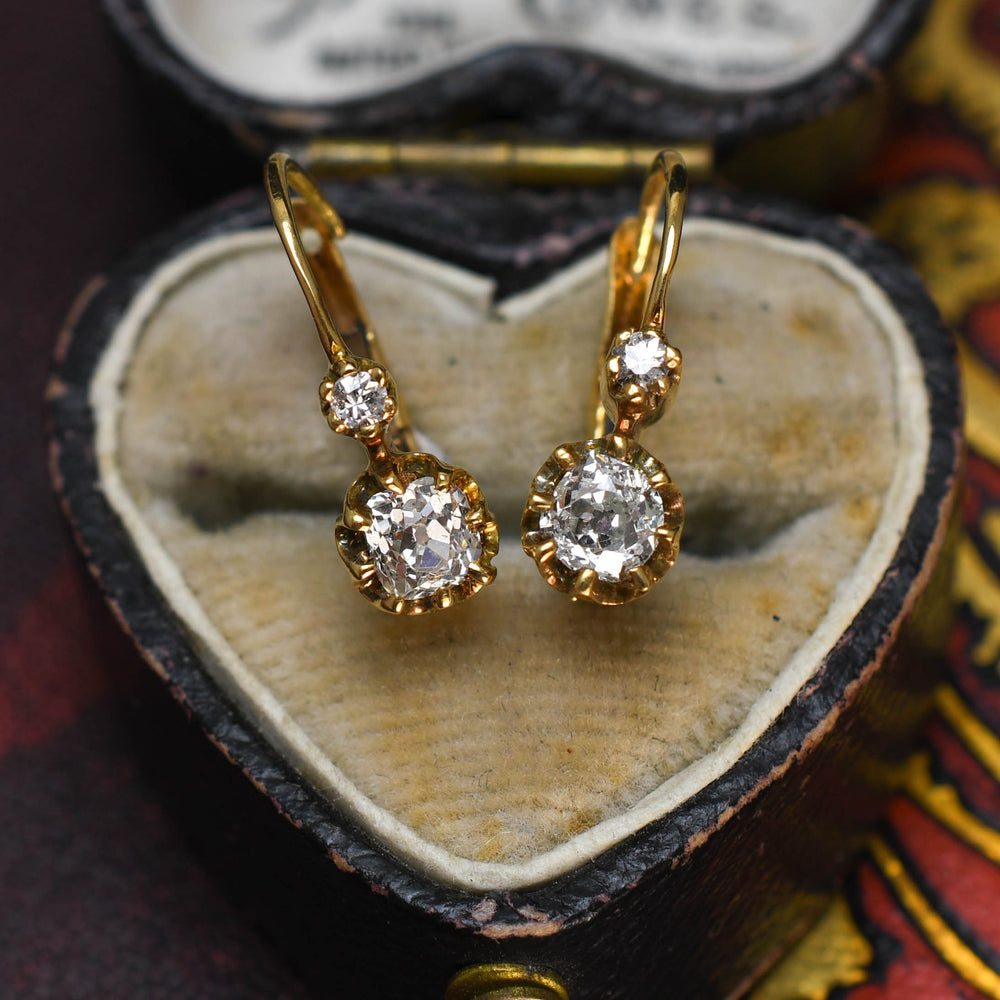 Victorian French Cushion Cut Diamond Earrings