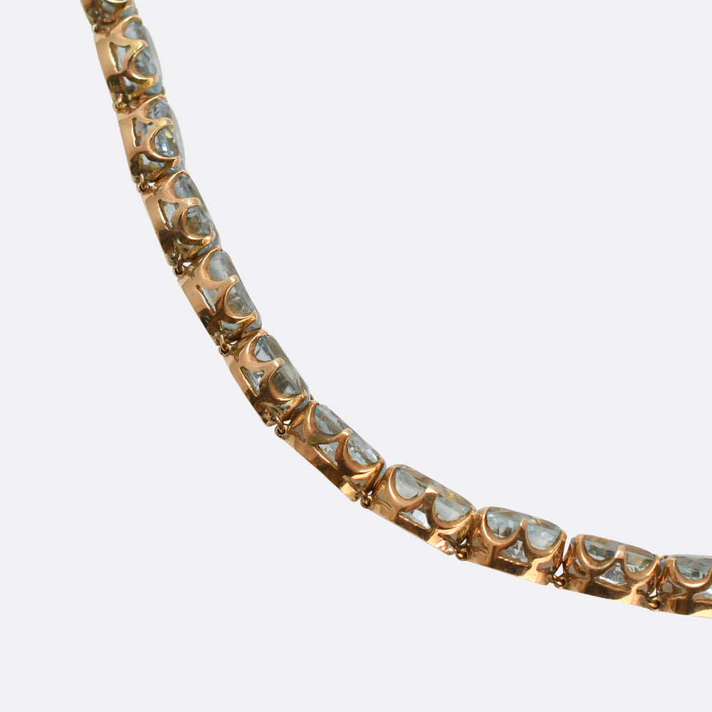 Edwardian 15k Gold Aquamarine Line Bracelet