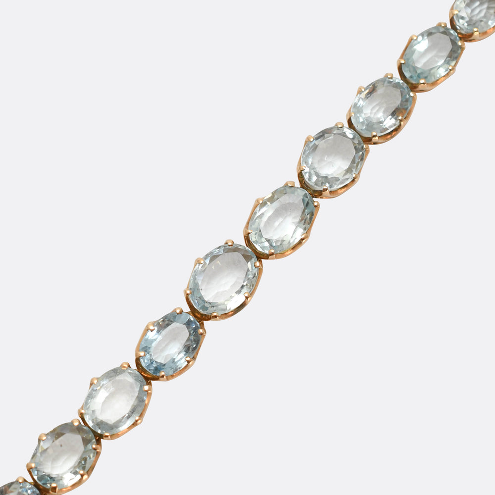 Edwardian 15k Gold Aquamarine Line Bracelet