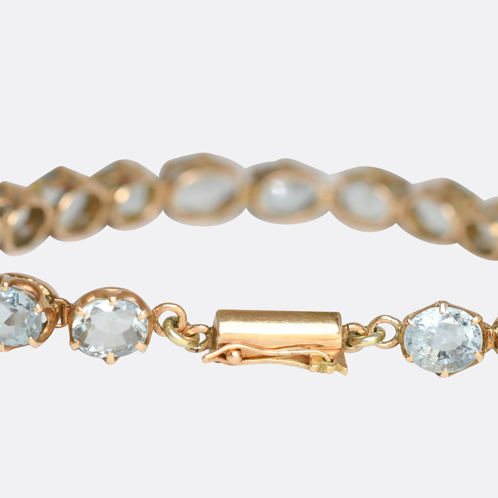 Edwardian 15k Gold Aquamarine Line Bracelet