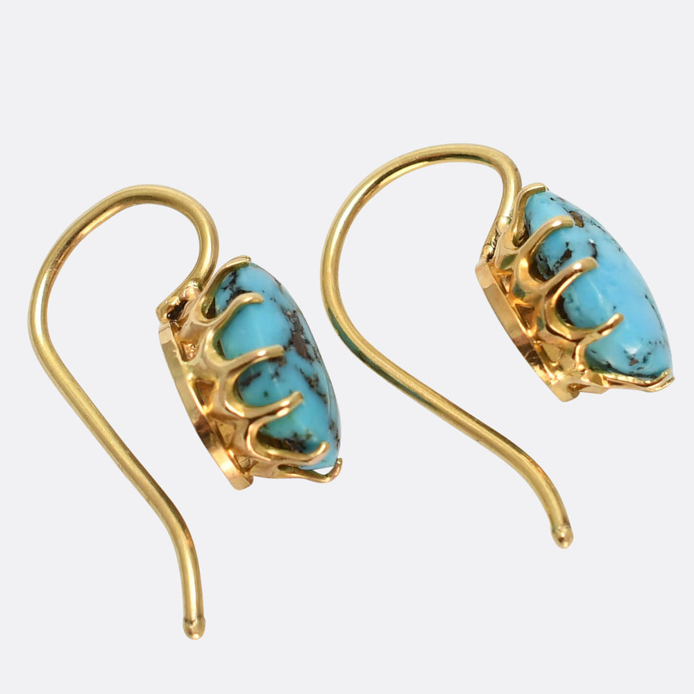 Edwardian 15k Gold Turquoise Matrix Earrings