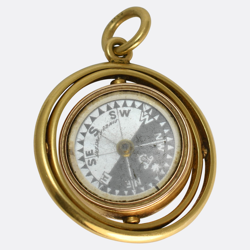 Edwardian 18k Gold Gimbal Compass Pendant