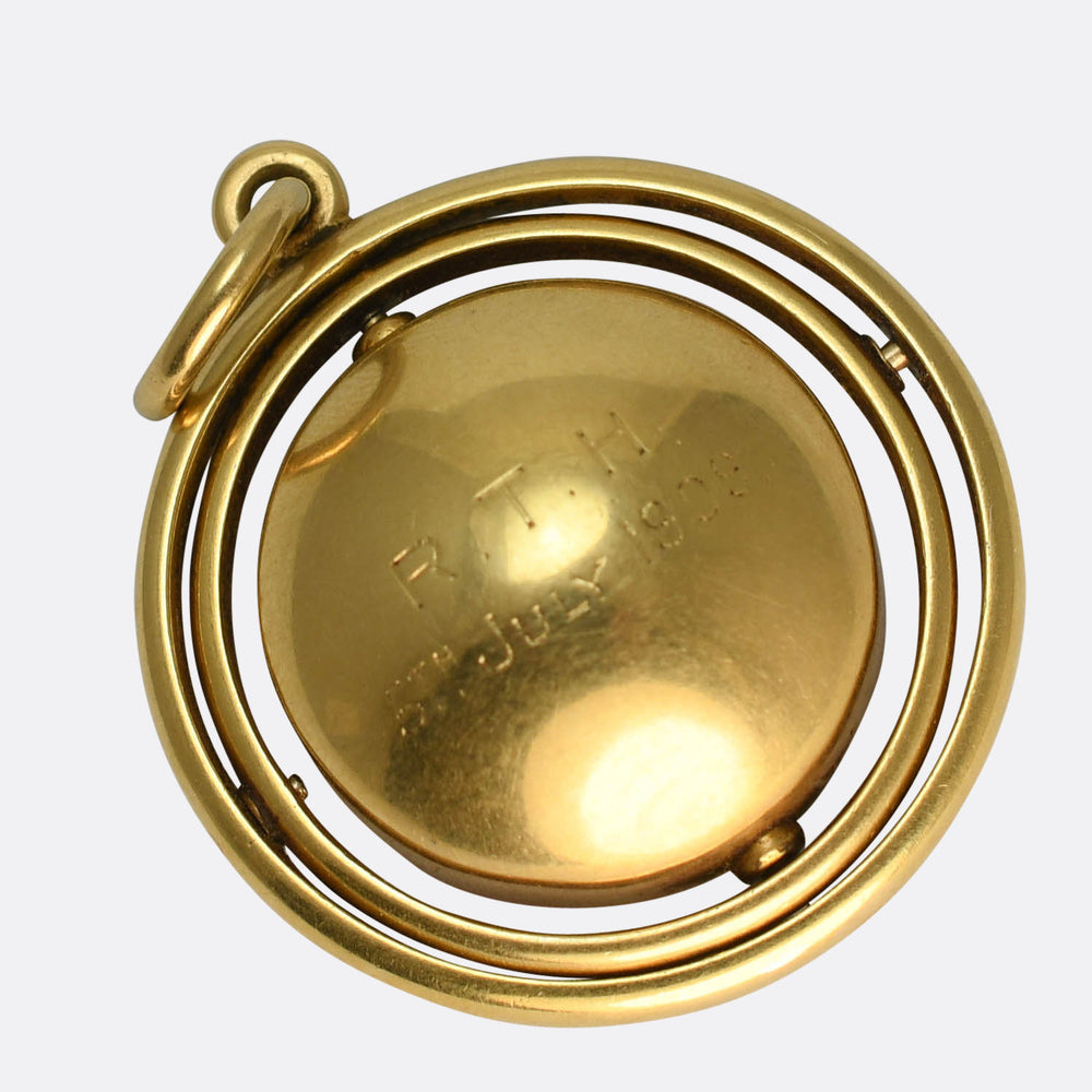 Edwardian 18k Gold Gimbal Compass Pendant