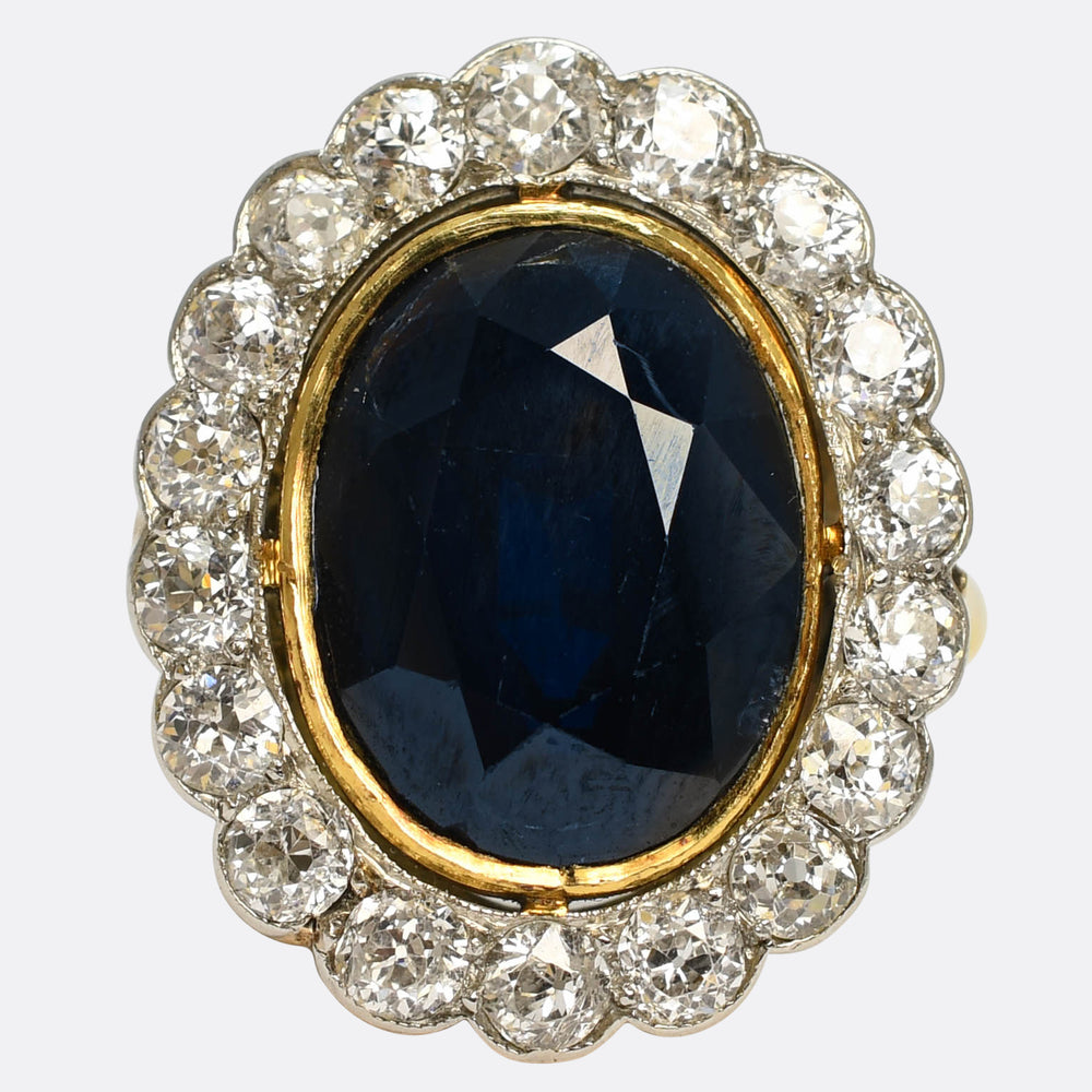 Edwardian 8.1ct Sapphire & Diamond Cluster Ring