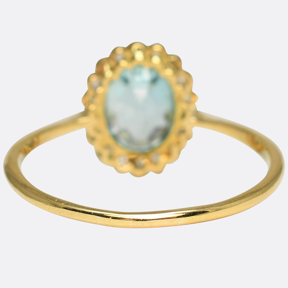 Edwardian Aquamarine & Diamond Flower Cluster Ring