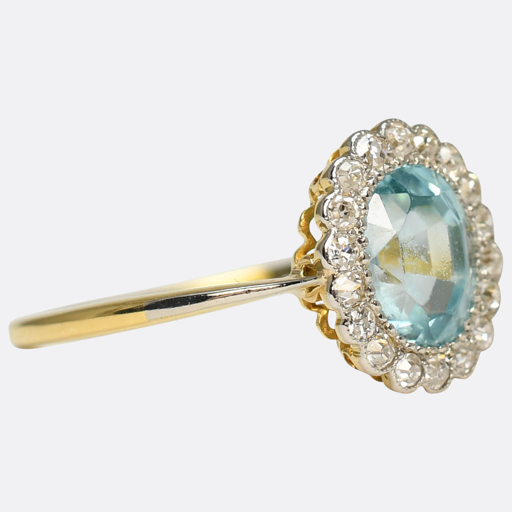 Edwardian Aquamarine & Diamond Flower Cluster Ring