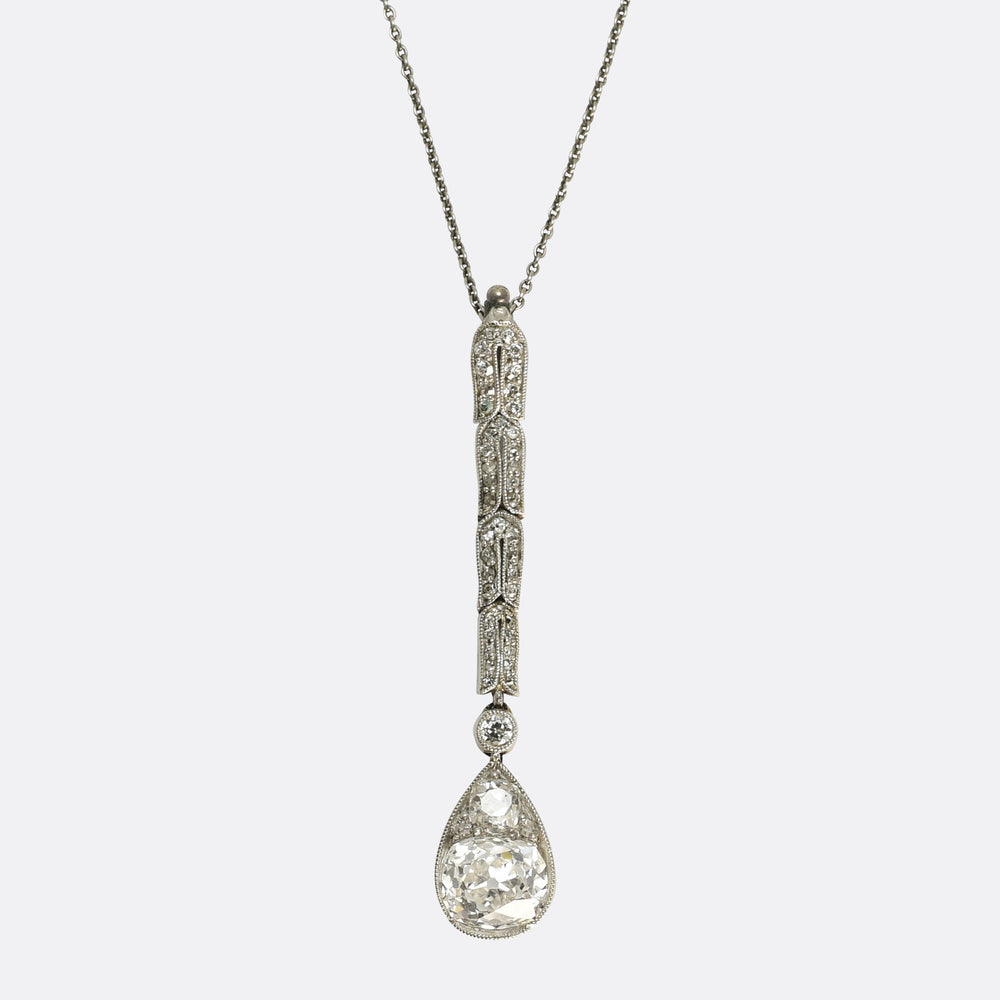 Edwardian Cushion Cut Diamond Drop Necklace