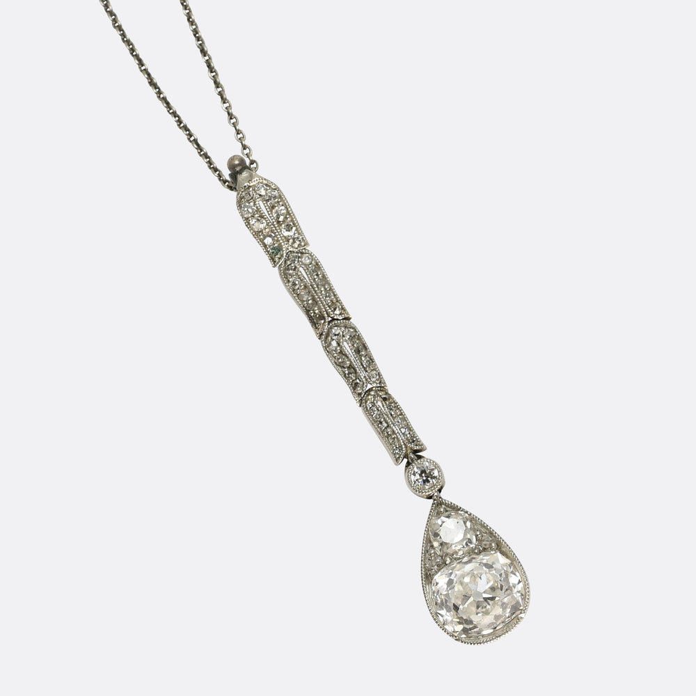 Edwardian Cushion Cut Diamond Drop Necklace