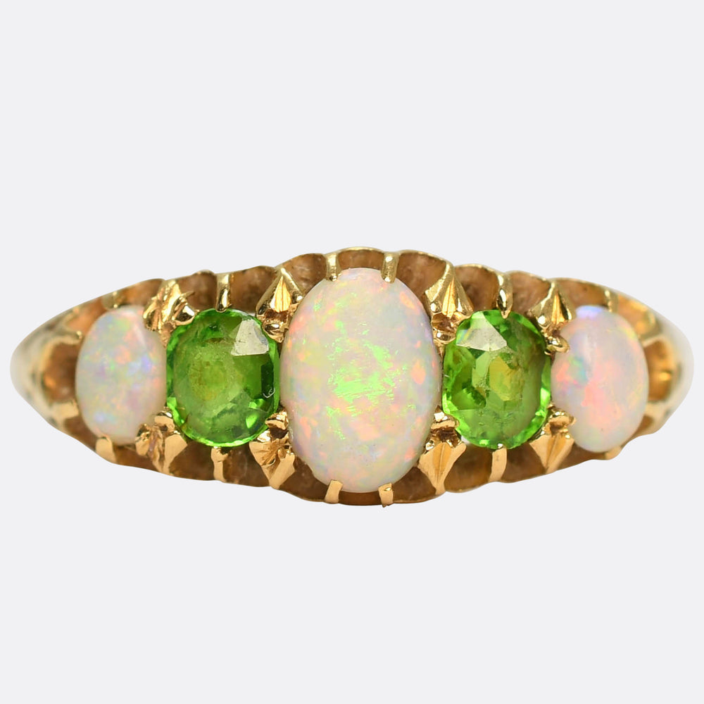 Edwardian Opal & Demantoid Garnet 5-Stone Ring