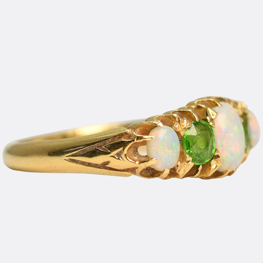 Edwardian Opal & Demantoid Garnet 5-Stone Ring