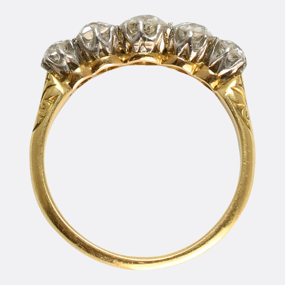 Edwardian Diamond 5-Stone Half Hoop Ring