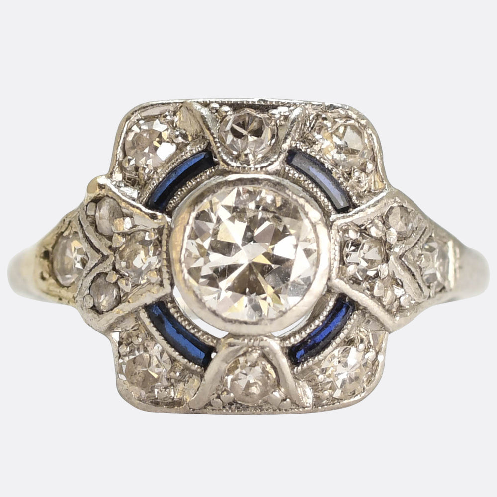 Edwardian Diamond and Sapphire Target Ring