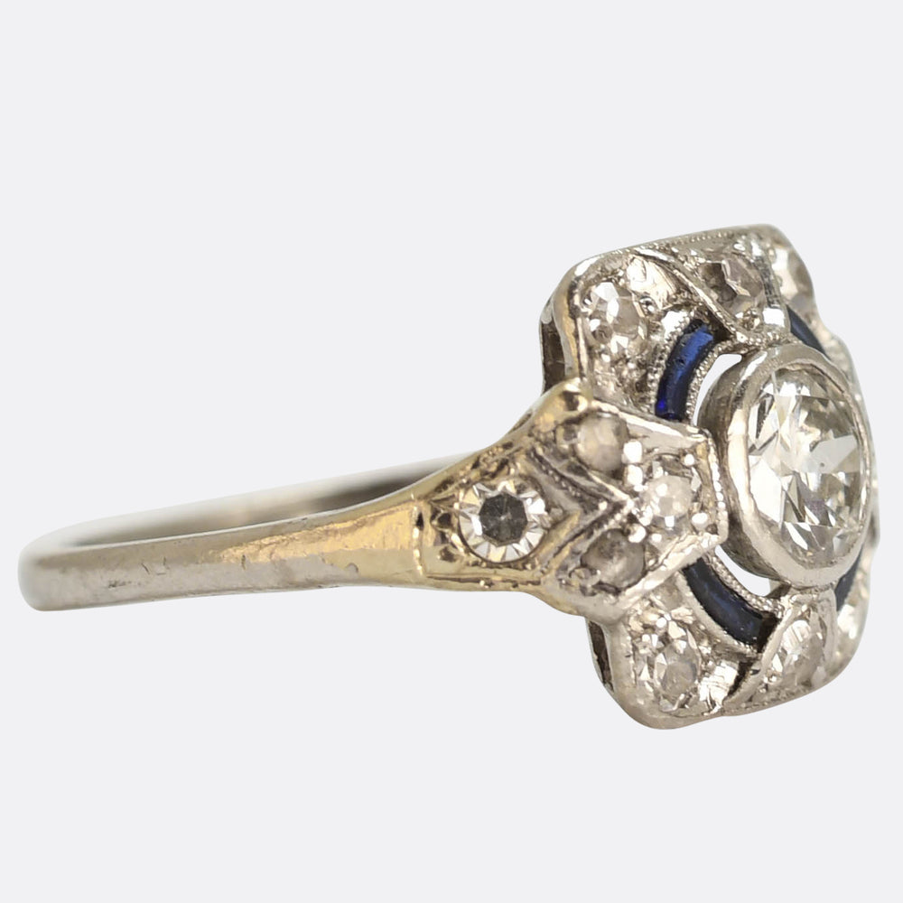 Edwardian Diamond and Sapphire Target Ring