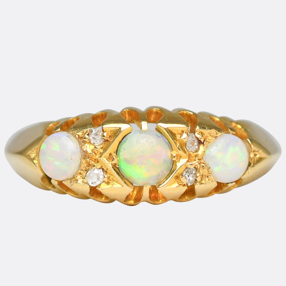 Edwardian Opal & Diamond Boat Ring