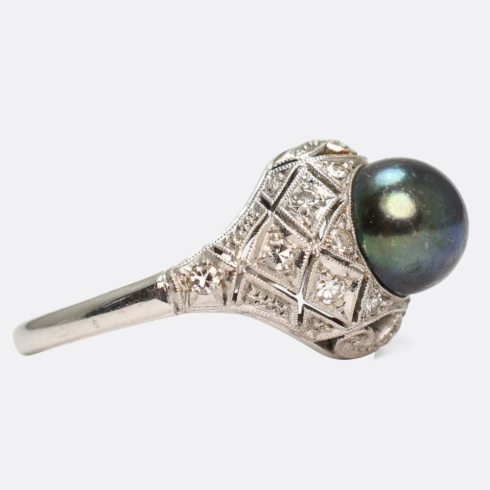 Edwardian Pearl & Diamond Openwork Ring