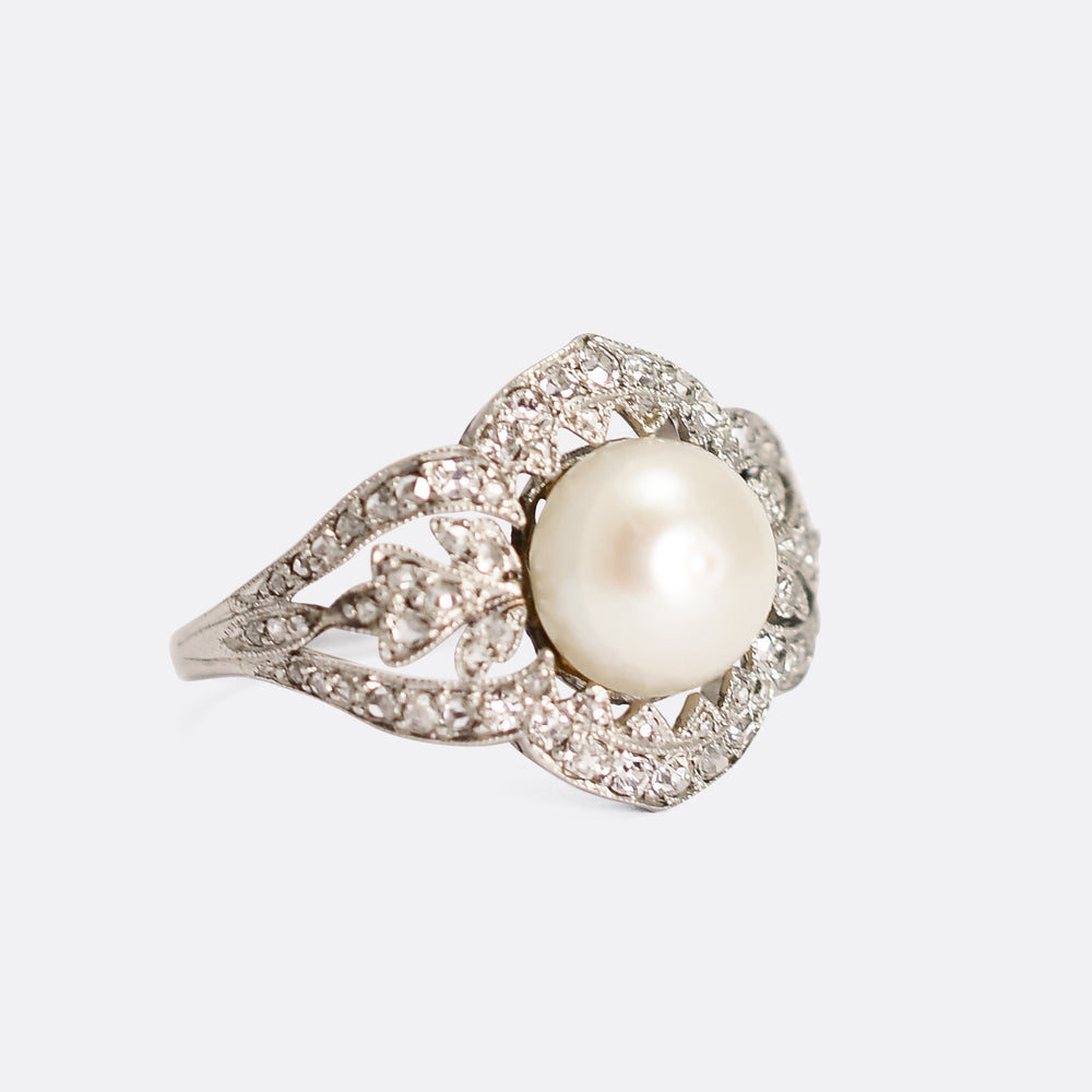 French Belle Epoque Pearl and Diamond Cocktail Ring